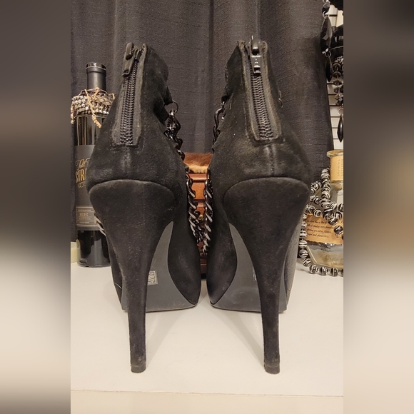 Michael Leather Chain Drape Stiletto Ankle Boots - Picture 3 of 4